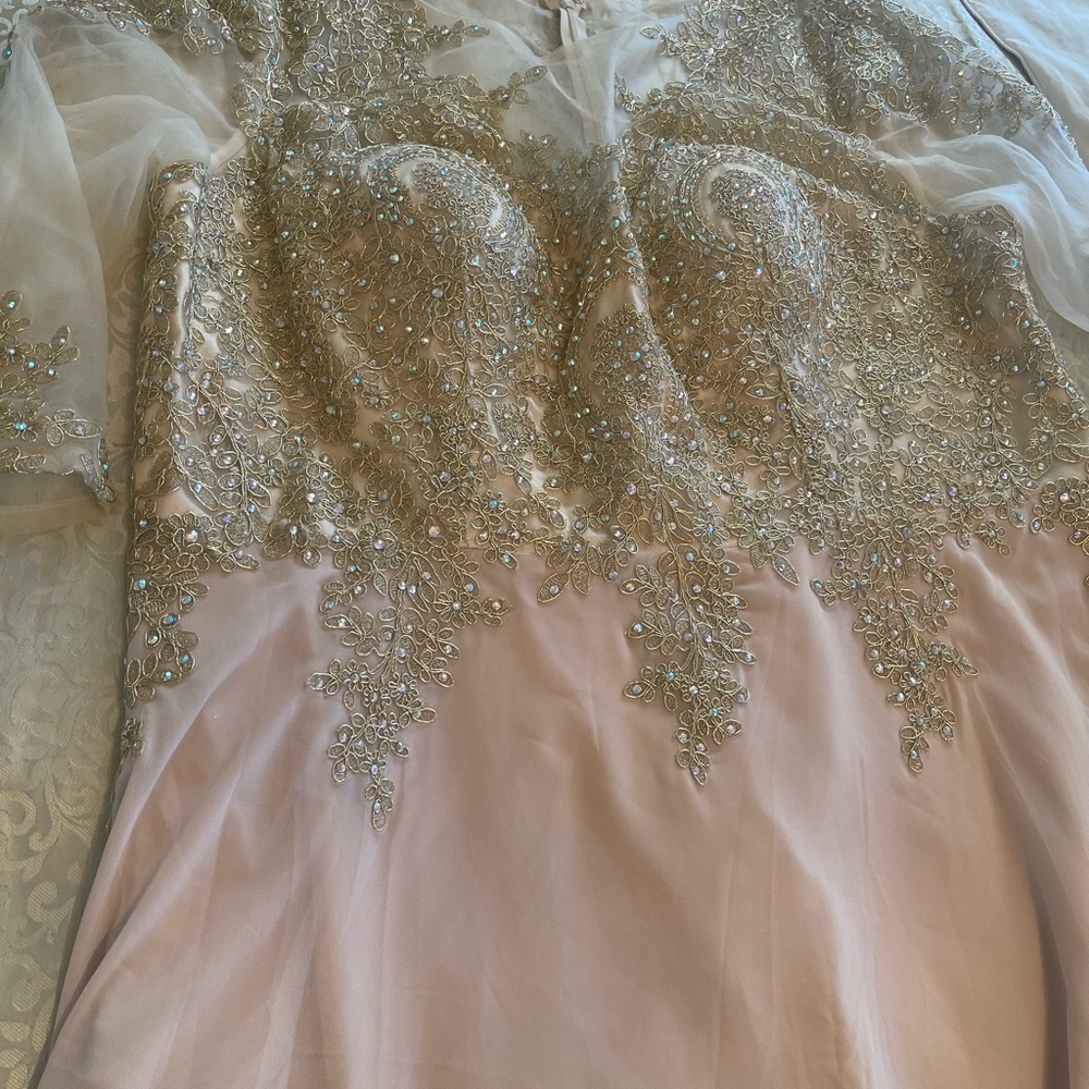 NWT 5XL Elegant Beaded Evening Gown CHAMPAGNE WITH LOTS OF CRYSTALS